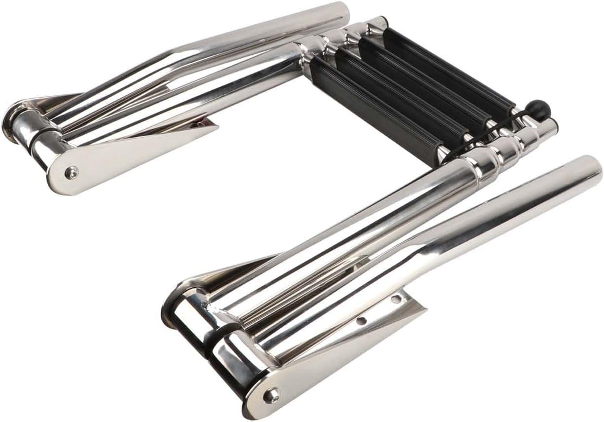 Stainless Steel In-Board 4 Steps Telescoping Ladder Folding Dock Ladder for Marine Boat Yacht Swimming Pool 600Lbs Capacity with L Handrails