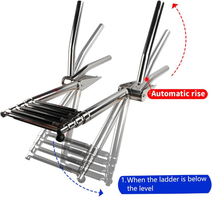 Stainless Steel In-Board 4 Steps Telescoping Ladder Folding Dock Ladder for Marine Boat Yacht Swimming Pool 600Lbs Capacity with L Handrails