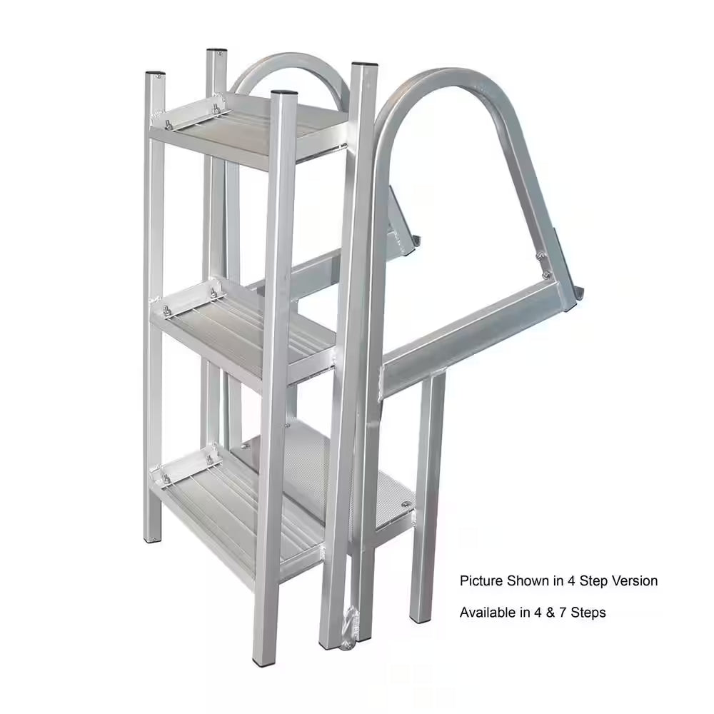 7-Step 16-In. Wide Aluminum Angled Boat Dock Ladder with Tapered Steps for Seawalls and Stationary Dock Systems