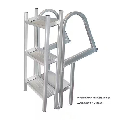 7-Step 16-In. Wide Aluminum Angled Boat Dock Ladder with Tapered Steps for Seawalls and Stationary Dock Systems