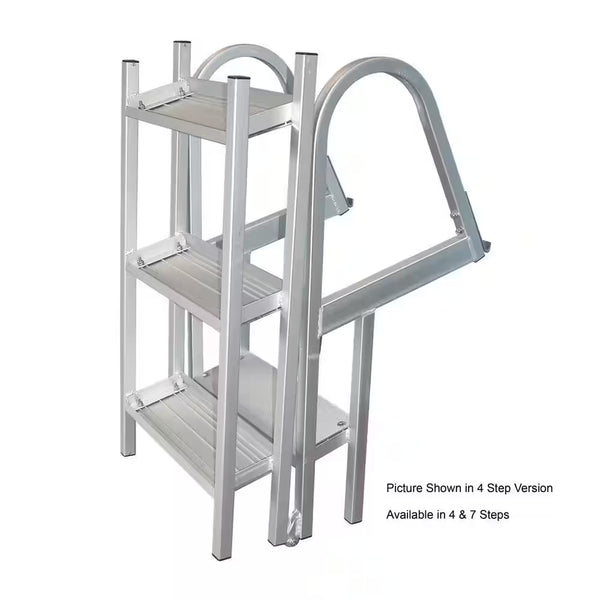 7-Step 16-In. Wide Aluminum Angled Boat Dock Ladder with Tapered Steps for Seawalls and Stationary Dock Systems