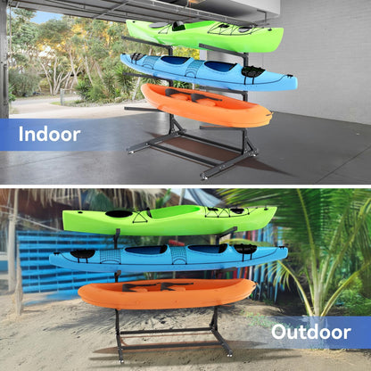 Kayak Storage Rack, Heavy Duty Kayak Rack for Garage, 3 Level Adjustable Kayak Stand Holds up to 300 Lbs for Kayaks, Paddleboards, Surfboards, Indoor Outdoor Kayak Holder(3 Kayaks)