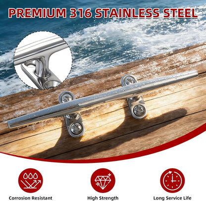 8 Pcs Boat Cleats 6" & 8" – 316 Stainless Steel Marine Grade, Includes 6" Folding and 8" Open Base Cleats with Mounting Screws for Boats, Kayaks, Yachts, Docks & Nautical Decor