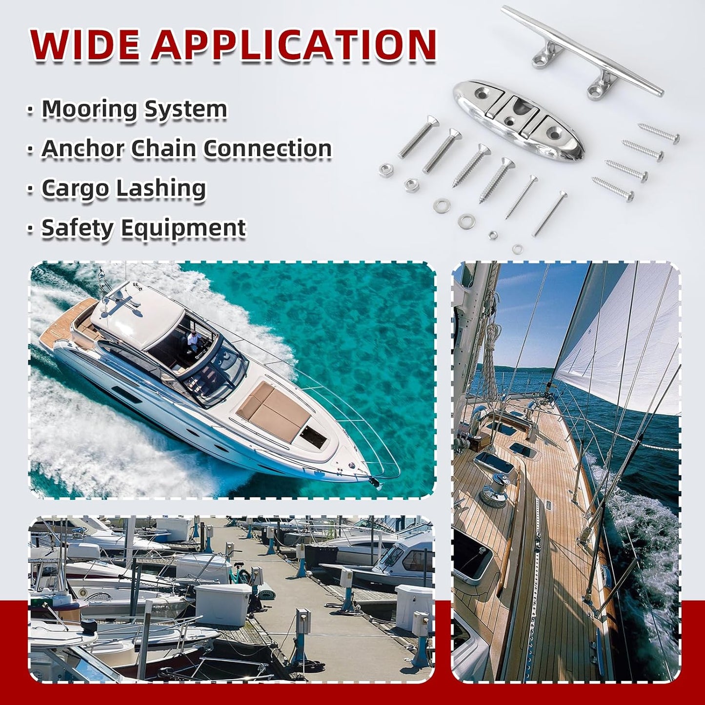 8 Pcs Boat Cleats 6" & 8" – 316 Stainless Steel Marine Grade, Includes 6" Folding and 8" Open Base Cleats with Mounting Screws for Boats, Kayaks, Yachts, Docks & Nautical Decor