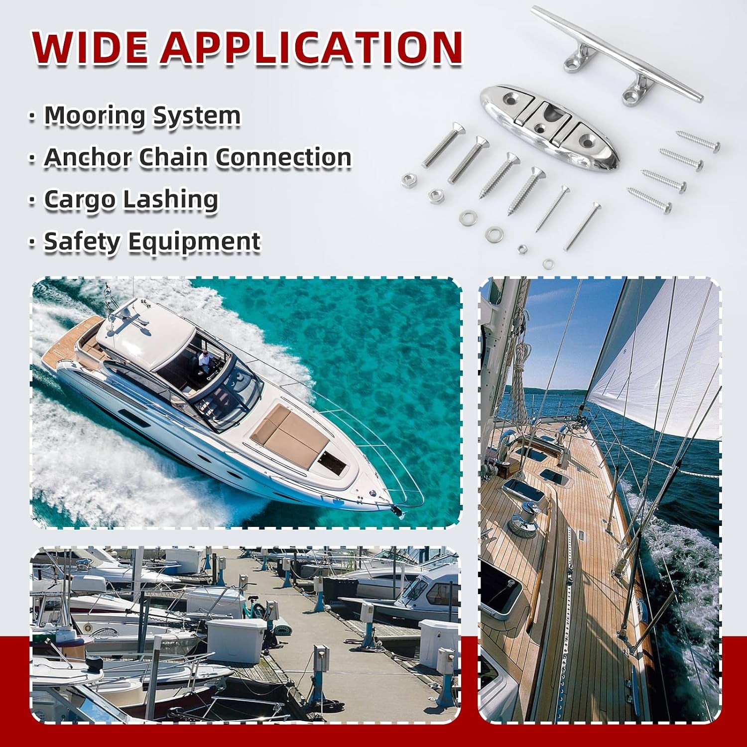 8 Pcs Boat Cleats 6" & 8" – 316 Stainless Steel Marine Grade, Includes 6" Folding and 8" Open Base Cleats with Mounting Screws for Boats, Kayaks, Yachts, Docks & Nautical Decor
