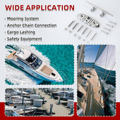 8 Pcs Boat Cleats 6" & 8" – 316 Stainless Steel Marine Grade, Includes 6" Folding and 8" Open Base Cleats with Mounting Screws for Boats, Kayaks, Yachts, Docks & Nautical Decor