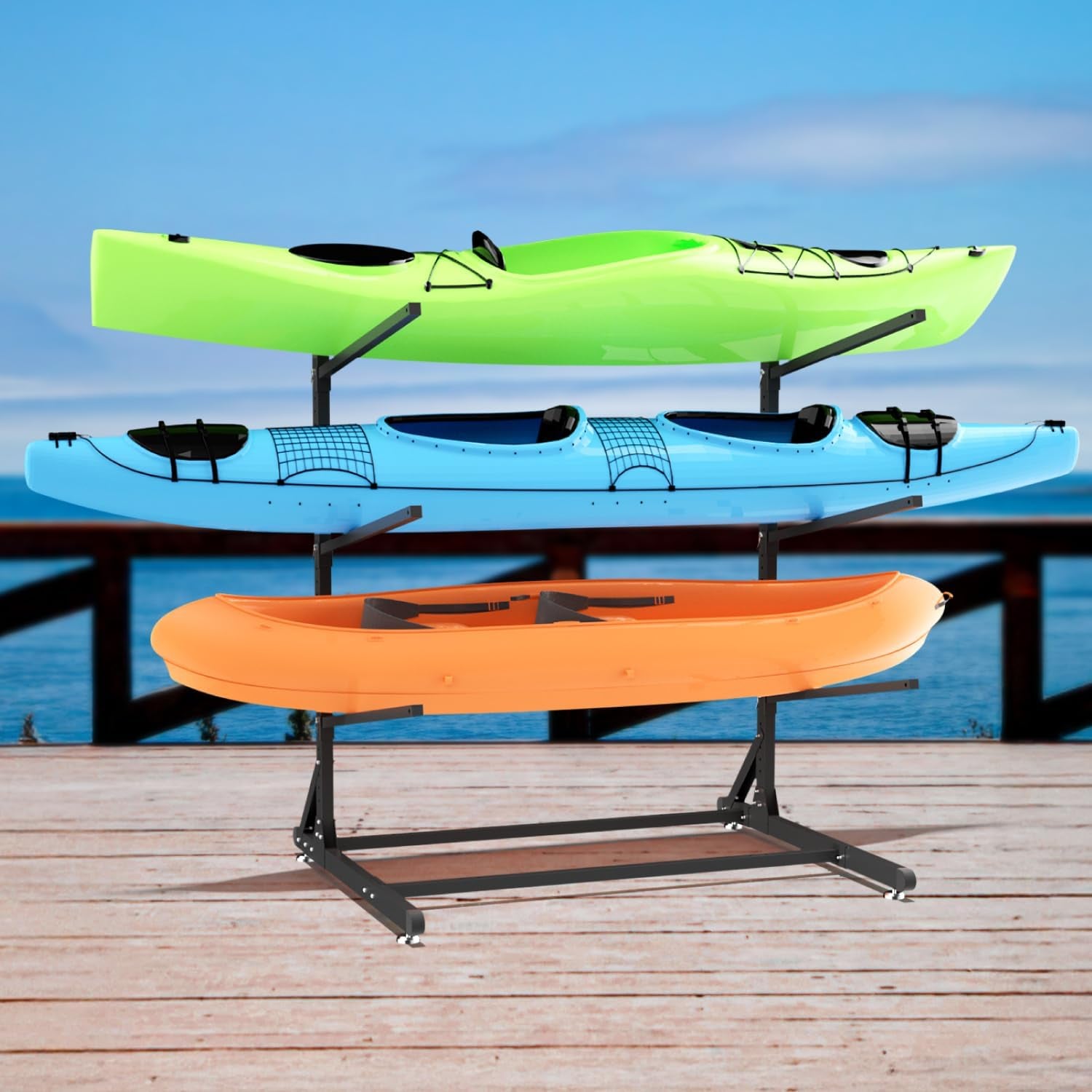 Kayak Storage Rack, Heavy Duty Kayak Rack for Garage, 3 Level Adjustable Kayak Stand Holds up to 300 Lbs for Kayaks, Paddleboards, Surfboards, Indoor Outdoor Kayak Holder(3 Kayaks)