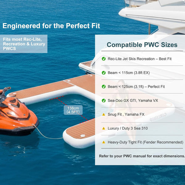 Inflatable Jet Ski Dock Built to Protect, 8x8.5 FT U-Shape, Drop-Stitch PVC, Non-Slip EVA Deck