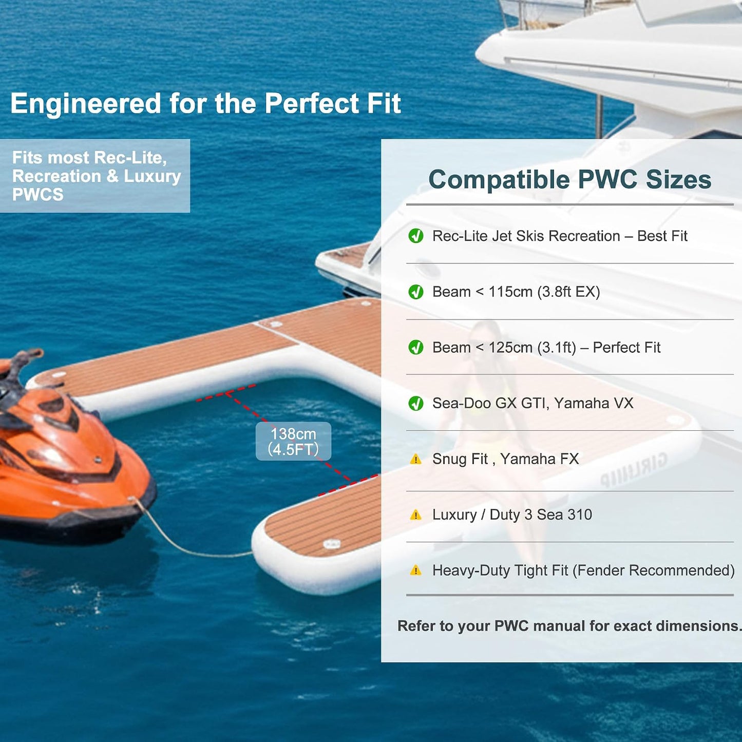 Heavy Duty Inflatable Jet Ski Dock, Floating Dock with Non-Slip EVA Pad