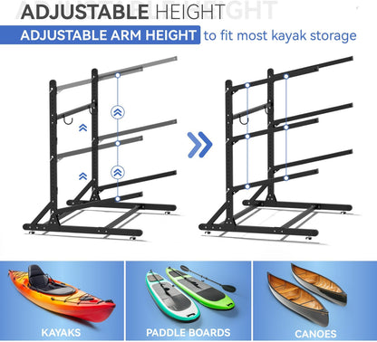 Kayak Storage Rack, Heavy Duty Kayak Rack for Garage, 3 Level Adjustable Kayak Stand Holds up to 300 Lbs for Kayaks, Paddleboards, Surfboards, Indoor Outdoor Kayak Holder(3 Kayaks)