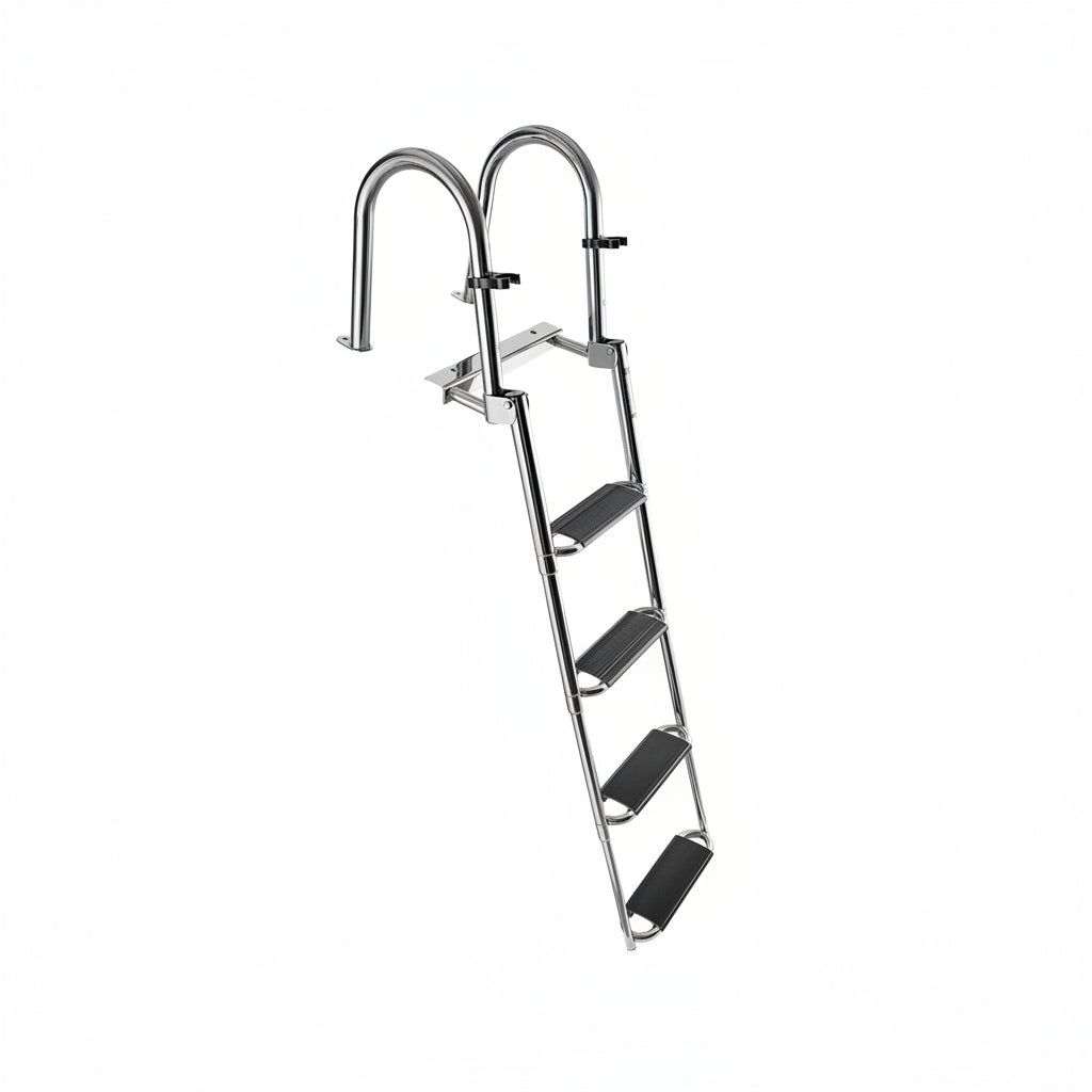 Boat Ladder, 4 Steps Stainless Steel Telescoping Folding Swim Deck Ladder for Rear Entry Inboard, 600Lbs Capacity with 4.1'' Extra Wide Steps & Handrails, for Outboards, Yacht, Pontoon Boat