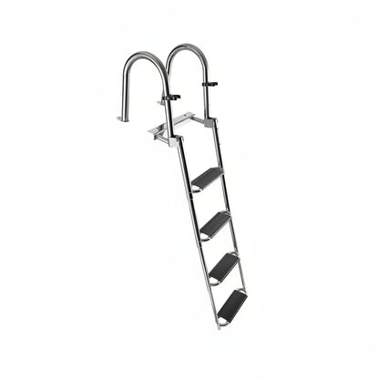 Boat Ladder, 4 Steps Stainless Steel Telescoping Folding Swim Deck Ladder for Rear Entry Inboard, 600Lbs Capacity with 4.1'' Extra Wide Steps & Handrails, for Outboards, Yacht, Pontoon Boat