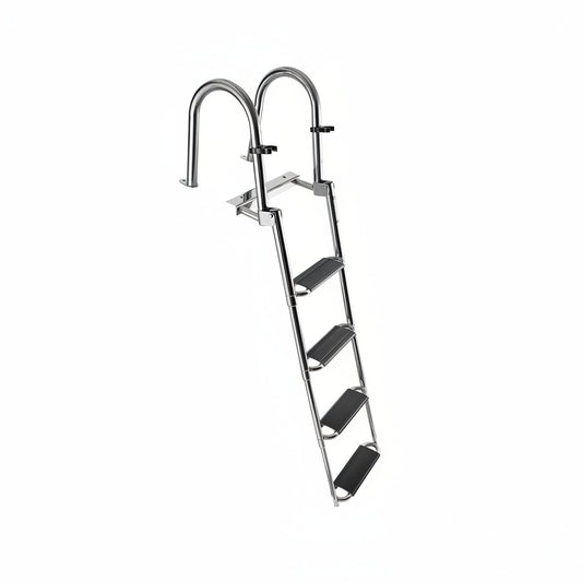 Boat Ladder, 4 Steps Stainless Steel Telescoping Folding Swim Deck Ladder for Rear Entry Inboard, 600Lbs Capacity with 4.1'' Extra Wide Steps & Handrails, for Outboards, Yacht, Pontoon Boat
