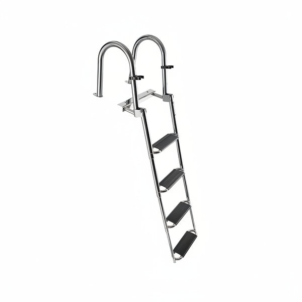 Boat Ladder, 4 Steps Stainless Steel Telescoping Folding Swim Deck Ladder for Rear Entry Inboard, 600Lbs Capacity with 4.1'' Extra Wide Steps & Handrails, for Outboards, Yacht, Pontoon Boat