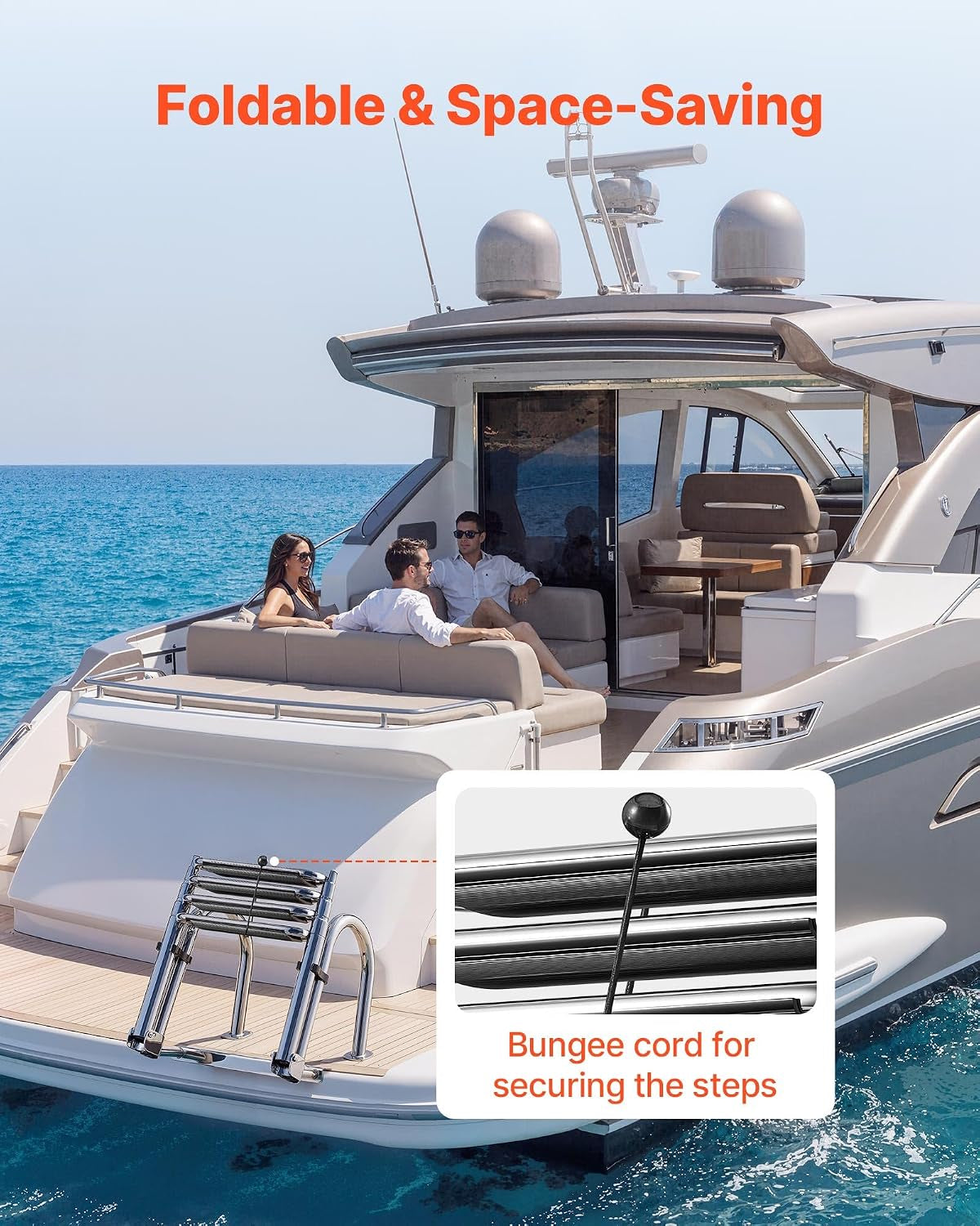 Boat Ladder, 4 Steps Stainless Steel Telescoping Folding Swim Deck Ladder for Rear Entry Inboard, 600Lbs Capacity with 4.1'' Extra Wide Steps & Handrails, for Outboards, Yacht, Pontoon Boat