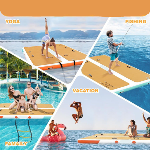 10' × 6.5' Inflatable Floating Dock with Non-Slip EVA Deck