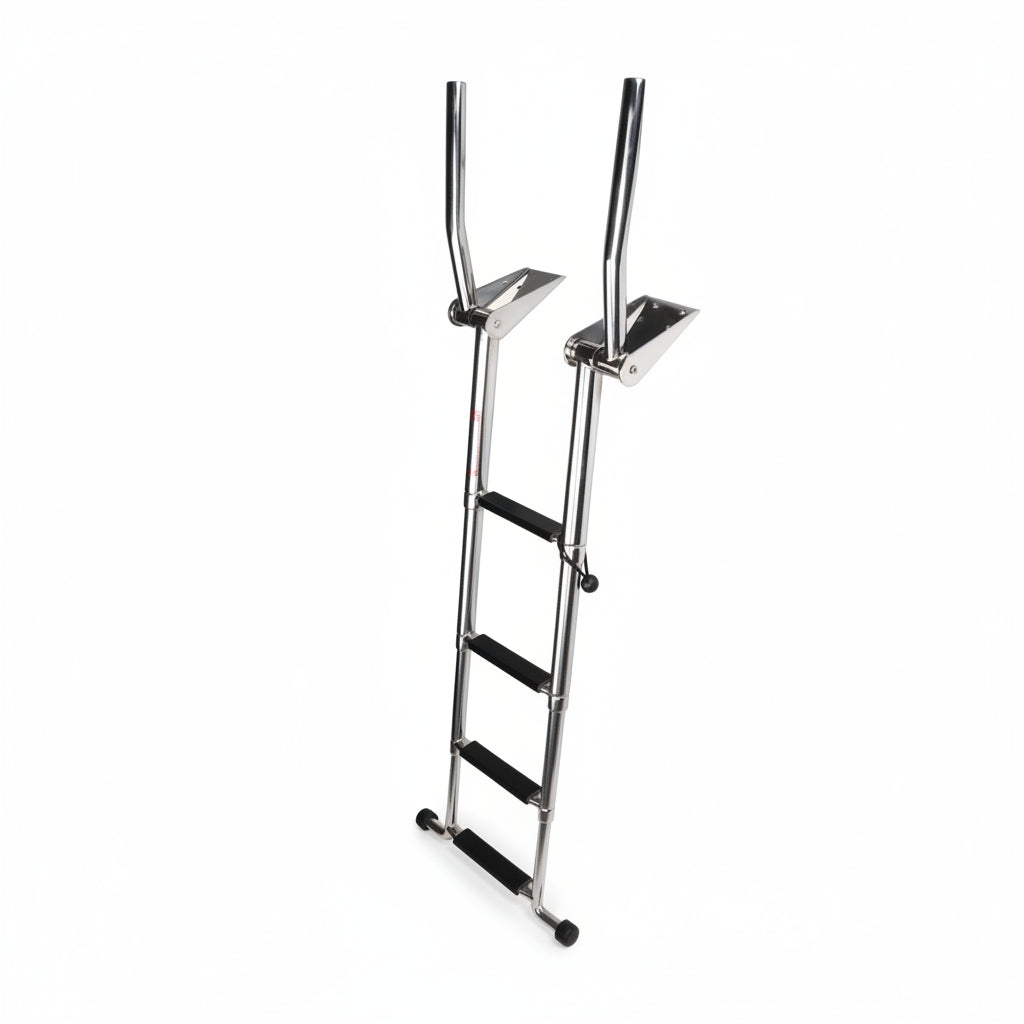Stainless Steel In-Board 4 Steps Telescoping Ladder Folding Dock Ladder for Marine Boat Yacht Swimming Pool 600Lbs Capacity with L Handrails