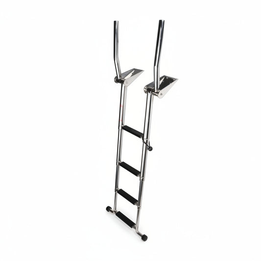 Stainless Steel In-Board 4 Steps Telescoping Ladder Folding Dock Ladder for Marine Boat Yacht Swimming Pool 600Lbs Capacity with L Handrails