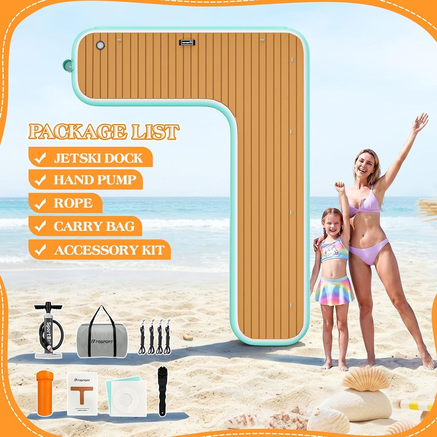 Inflatable Jet Ski Dock, 10Ft/8Ft Inflatable Floating Dock for Lake Ocean Pool, PWC Inflatable Dock Floating Platform, Non-Slip EVA Surface, Boat Fenders for Docking, T Shaped/L Shaped Design