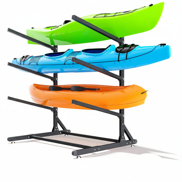 Kayak Storage Rack, Heavy Duty Kayak Rack for Garage, 3 Level Adjustable Kayak Stand Holds up to 300 Lbs for Kayaks, Paddleboards, Surfboards, Indoor Outdoor Kayak Holder(3 Kayaks)