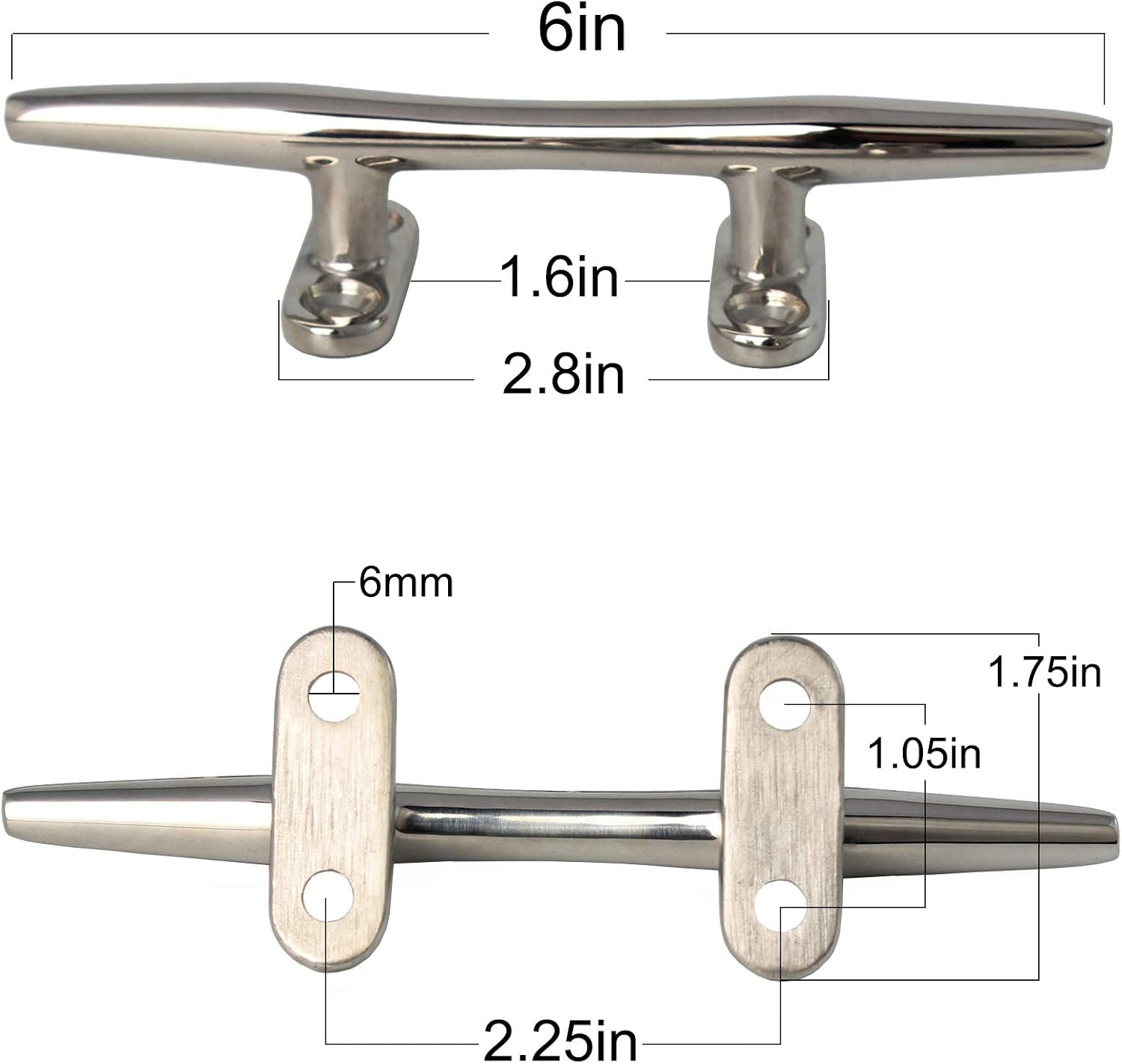 4/5/6 Inch Dock Cleats - 316 Stainless Steel Boat Cleats Boat Dock Cleats,Open Base Dock Cleat with Fasteners,Marine Cleat Rope Cleat Boat Cleat for Boat/Deck/Nautical Decor(1,2,4,6,8 Pack)