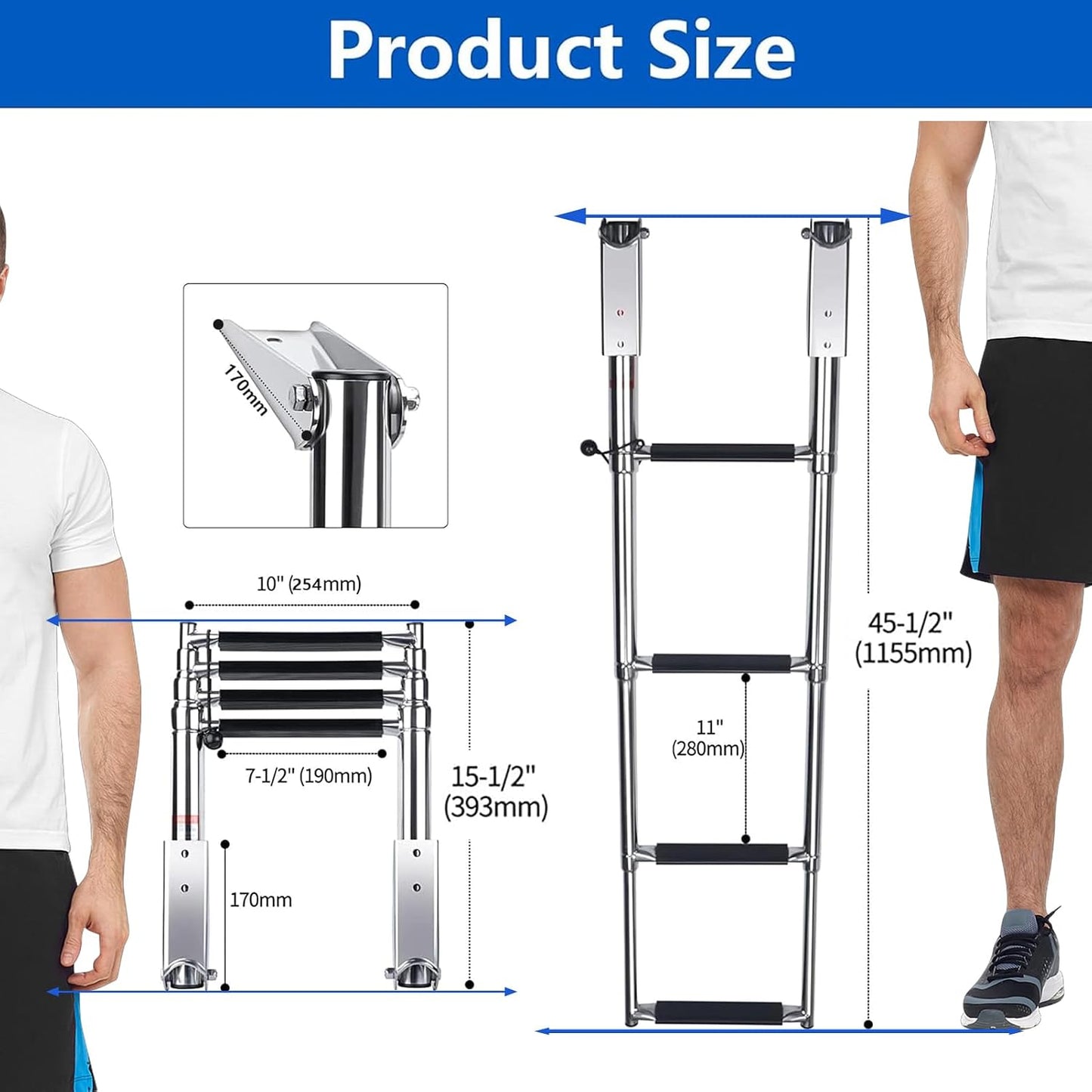 Heavy Duty Boat Telescopic 4 Step Ladder Stainless Steel Swim Platform Telescoping Ladder Extendable 4 Step for Boat Yacht