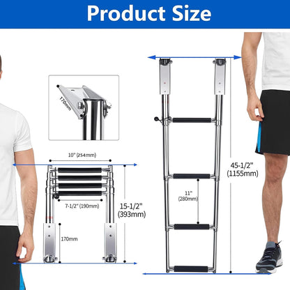Heavy Duty Boat Telescopic 4 Step Ladder Stainless Steel Swim Platform Telescoping Ladder Extendable 4 Step for Boat Yacht