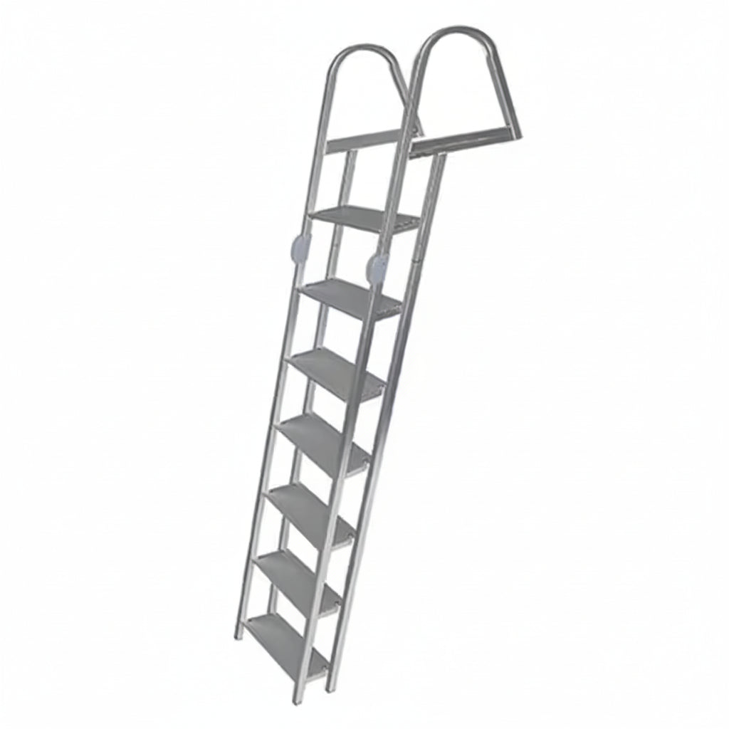 7-Step 16-In. Wide Aluminum Angled Boat Dock Ladder with Tapered Steps for Seawalls and Stationary Dock Systems