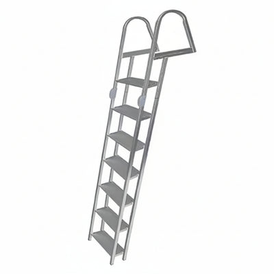 7-Step 16-In. Wide Aluminum Angled Boat Dock Ladder with Tapered Steps for Seawalls and Stationary Dock Systems