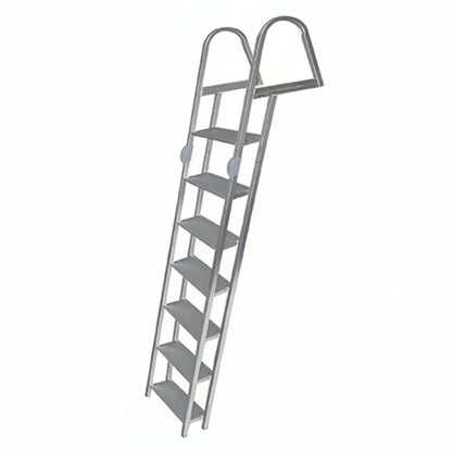 7-Step 16-In. Wide Aluminum Angled Boat Dock Ladder with Tapered Steps for Seawalls and Stationary Dock Systems