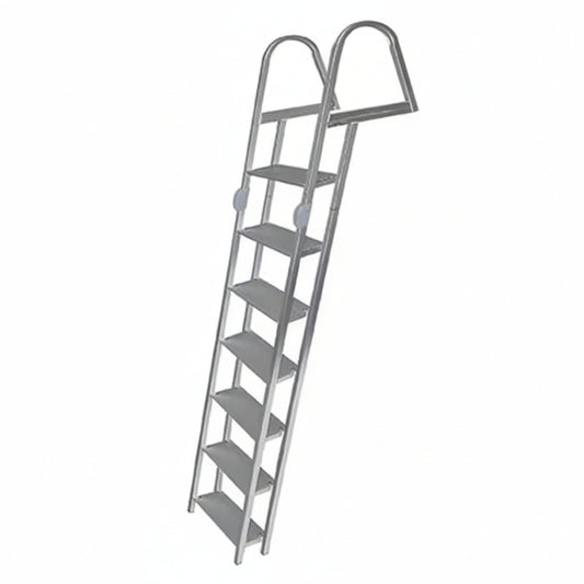 7-Step 16-In. Wide Aluminum Angled Boat Dock Ladder with Tapered Steps for Seawalls and Stationary Dock Systems