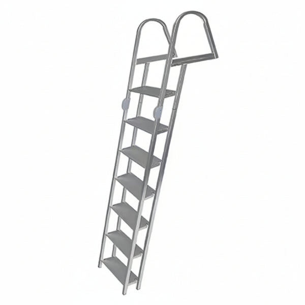 7-Step 16-In. Wide Aluminum Angled Boat Dock Ladder with Tapered Steps for Seawalls and Stationary Dock Systems