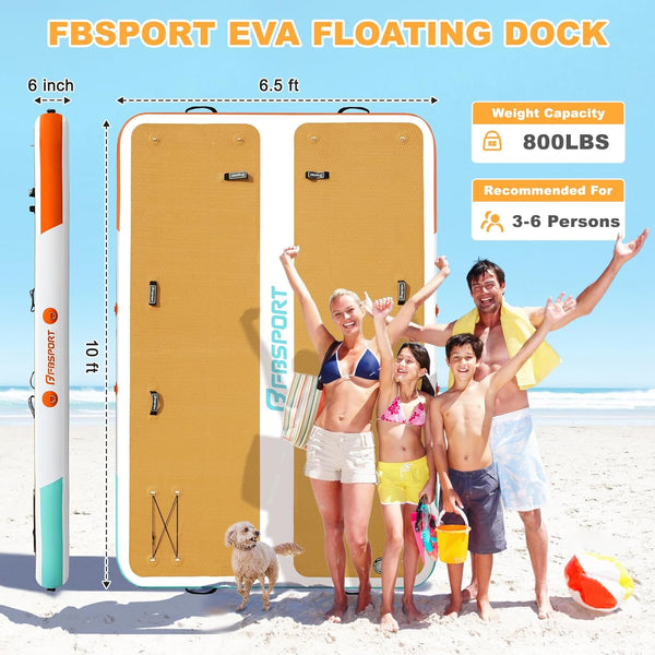 Inflatable Floating Dock Platform Built for Water Recreation, 10x6.5ft Non-Slip EVA Surface, 2000lb Capacity