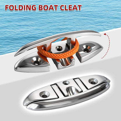 8 Pcs Boat Cleats 6" & 8" – 316 Stainless Steel Marine Grade, Includes 6" Folding and 8" Open Base Cleats with Mounting Screws for Boats, Kayaks, Yachts, Docks & Nautical Decor