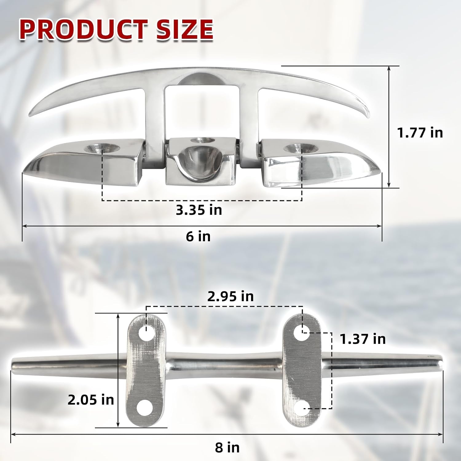 8 Pcs Boat Cleats 6" & 8" – 316 Stainless Steel Marine Grade, Includes 6" Folding and 8" Open Base Cleats with Mounting Screws for Boats, Kayaks, Yachts, Docks & Nautical Decor