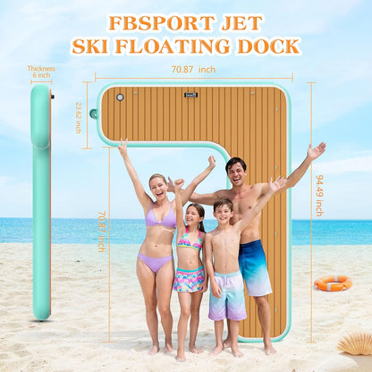 Inflatable Jet Ski Dock, 10Ft/8Ft Inflatable Floating Dock for Lake Ocean Pool, PWC Inflatable Dock Floating Platform, Non-Slip EVA Surface, Boat Fenders for Docking, T Shaped/L Shaped Design