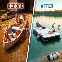 Inflatable Floating Dock 8Ft Inflatable Dock Floating Platform with 2 Bottom Pontoons, Heavy Duty Drop Stitch Inflatable Dock for Lake, Boating, Pool — Before & After