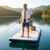 Inflatable Floating Dock 8Ft Inflatable Dock Floating Platform with 2 Bottom Pontoons, Heavy Duty Drop Stitch Inflatable Dock for Lake, Boating, Pool — Lifestyle