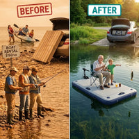 Inflatable Floating Dock Built for Water Recreation, 500kg Capacity, Drop Stitch Material, Motor Mount — Before & After